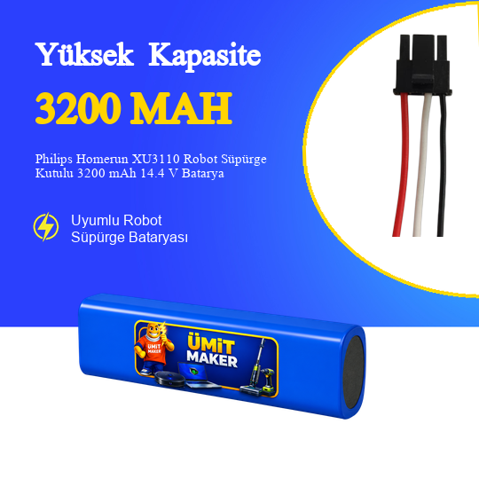 Philips Homerun XU3110  Robot Süpürge 3200 mAh 14.4 V Kutulu Batarya – Orjinal Uyumlu Uzun Ömürlü, Yüksek Performans Pil