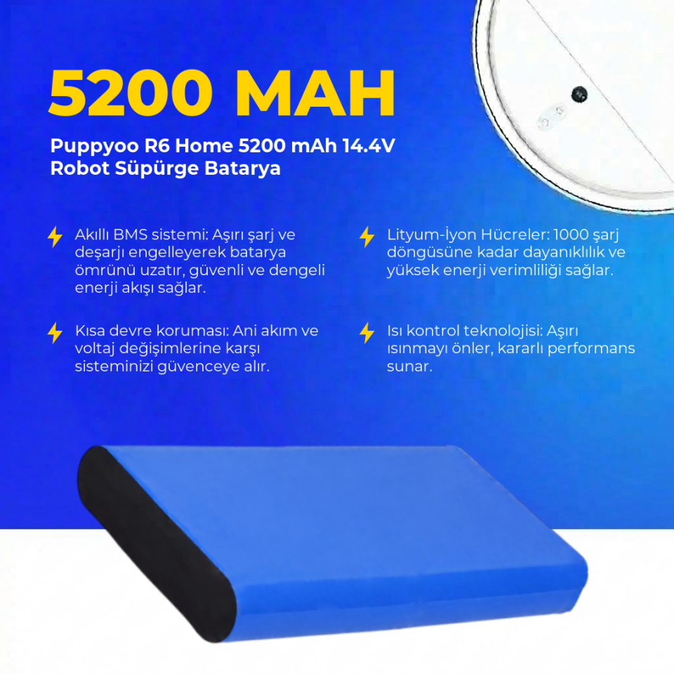 Puppyoo R6 Home 5200 mAh 14.4V Robot Süpürge Batarya