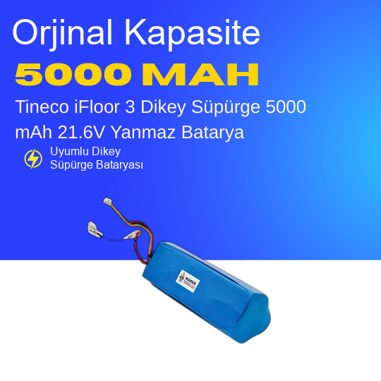 Tineco iFloor 3 Dikey Süpürge 5000 mAh 21.6V Yanmaz Batarya – Orjinal Uyumlu Uzun Ömürlü, Yüksek Performans Pil
