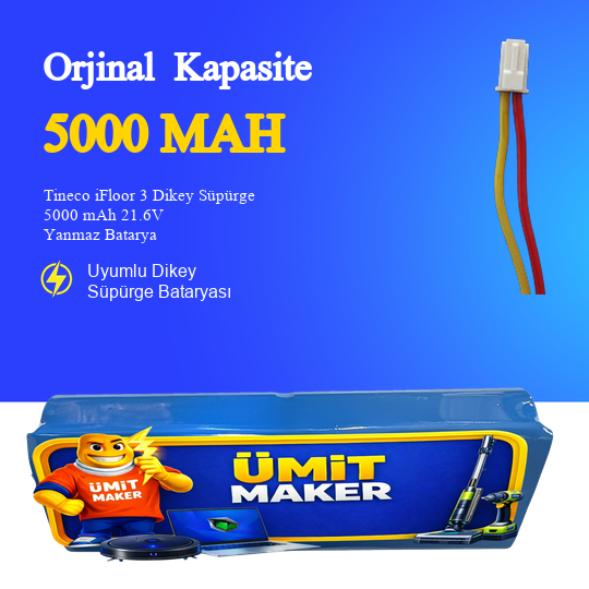Tineco iFloor 3 Dikey Süpürge 5000 mAh 21.6V Yanmaz Batarya – Orjinal Uyumlu Uzun Ömürlü, Yüksek Performans Pil