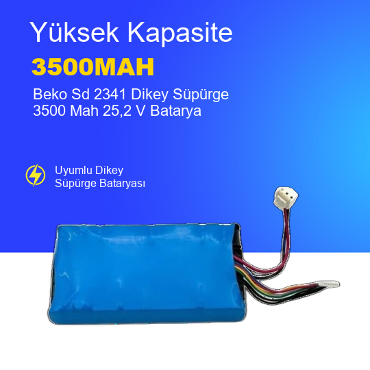 Beko Sd 2341 Dikey Süpürge 3500 Mah 25,2 V Batarya – Orjinal Uyumlu Uzun Ömürlü, Yüksek Performans Pil