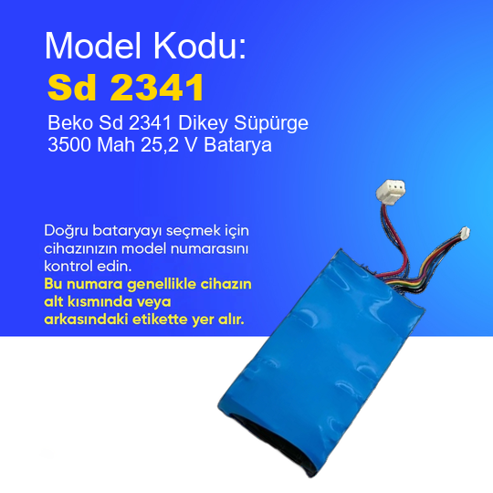 Beko Sd 2341 Dikey Süpürge 3500 Mah 25,2 V Batarya – Orjinal Uyumlu Uzun Ömürlü, Yüksek Performans Pil