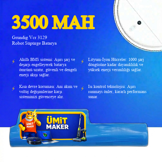 Grundig Vcr 3129 Robot Süpürge Bataryası 3500 Mah 10.8 V Batarya - Orijinal Uyumlu Uzun Ömürlü, Yüksek Performans Pil