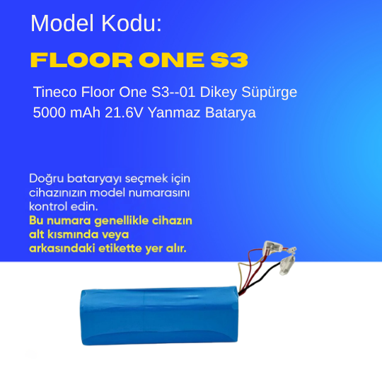 Tineco Floor One S3--01 Dikey Süpürge 5000 mAh 21.6V Yanmaz Batarya – Orjinal Uyumlu Uzun Ömürlü, Yüksek Performans Pil
