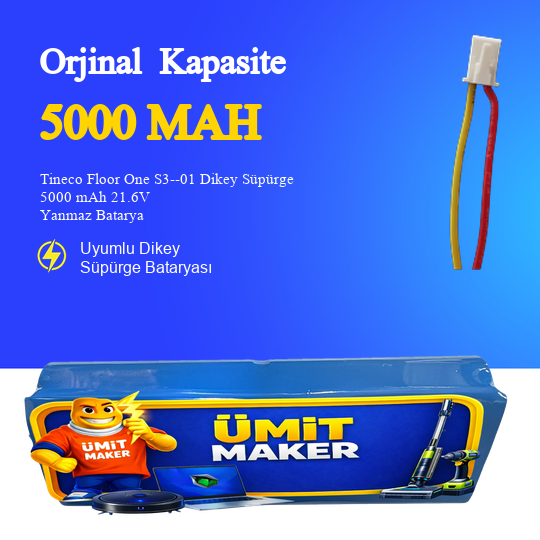 Tineco Floor One S3--01 Dikey Süpürge 5000 mAh 21.6V Yanmaz Batarya – Orjinal Uyumlu Uzun Ömürlü, Yüksek Performans Pil