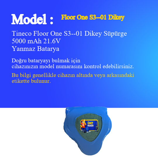 Tineco Floor One S3--01 Dikey Süpürge 5000 mAh 21.6V Yanmaz Batarya – Orjinal Uyumlu Uzun Ömürlü, Yüksek Performans Pil