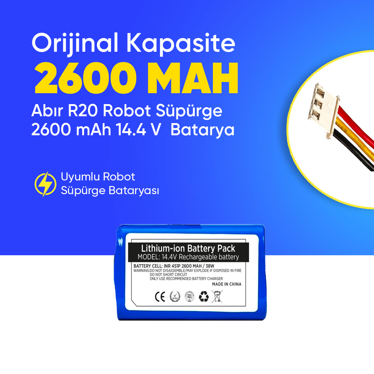Abır R20 Robot Süpürge 2600 mAh 14.4 V  Batarya – Orjinal Uyumlu Uzun Ömürlü, Yüksek Performans Pil