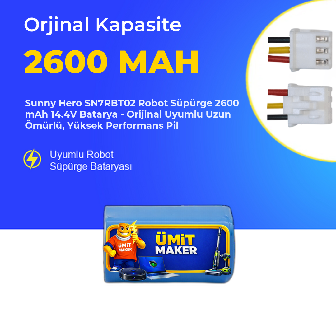 Sunny Hero SN7RBT02 Robot Süpürge Bataryası 2600 Mah 14.4 V Batarya - Orijinal Uyumlu Uzun Ömürlü, Yüksek Performans Pil