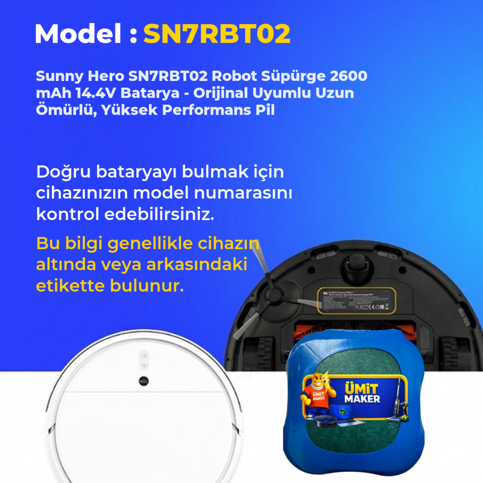 Sunny Hero SN7RBT02 Robot Süpürge Bataryası 2600 Mah 14.4 V Batarya - Orijinal Uyumlu Uzun Ömürlü, Yüksek Performans Pil