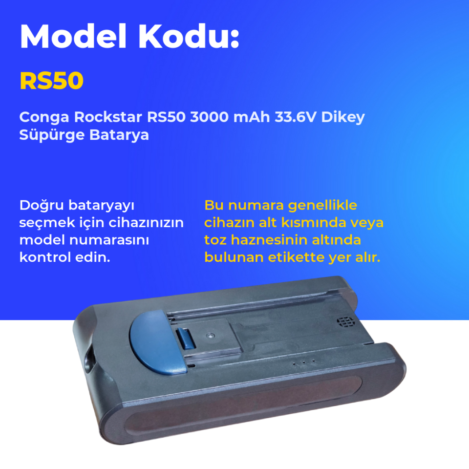 Conga Rockstar RS50 3000 mAh 33.6V Dikey Süpürge Batarya