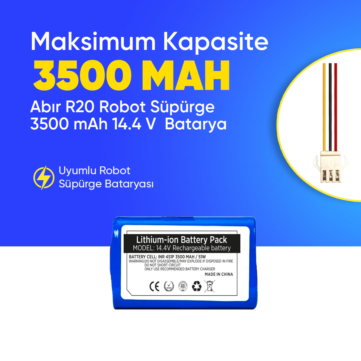 Abır R20 Robot Süpürge 3500 mAh 14.4 V  Batarya – Orjinal Uyumlu Uzun Ömürlü, Yüksek Performans Pil