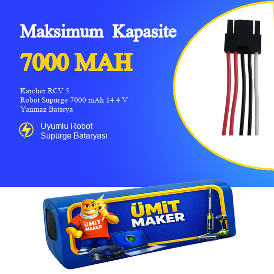Karcher RCV 5 Robot Süpürge 7000 mAh 14.4 V Yanmaz Batarya – Orjinal Uyumlu Uzun Ömürlü, Yüksek Performans Pil