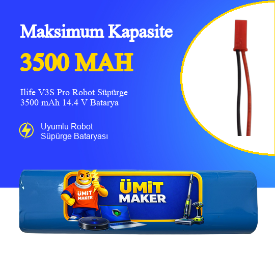 Life Ilife V3S Pro  Robot Süpürge 3500 mAh 14.4 V  Batarya – Orjinal Uyumlu Uzun Ömürlü, Yüksek Performans Pil
