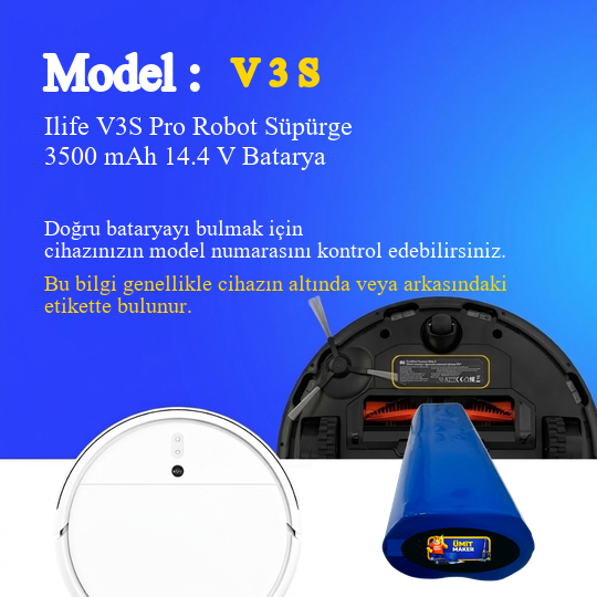 Life Ilife V3S Pro  Robot Süpürge 3500 mAh 14.4 V  Batarya – Orjinal Uyumlu Uzun Ömürlü, Yüksek Performans Pil