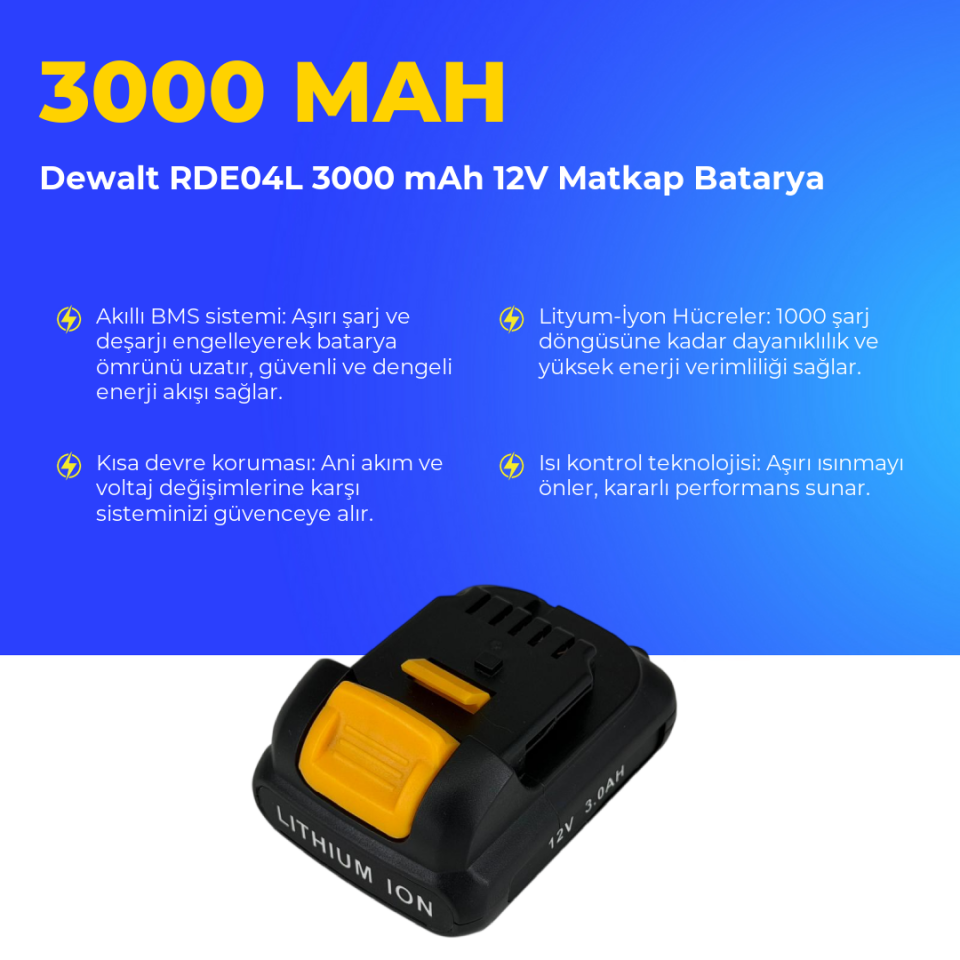 Dewalt RDE04L 3000 mAh 12V Matkap Batarya