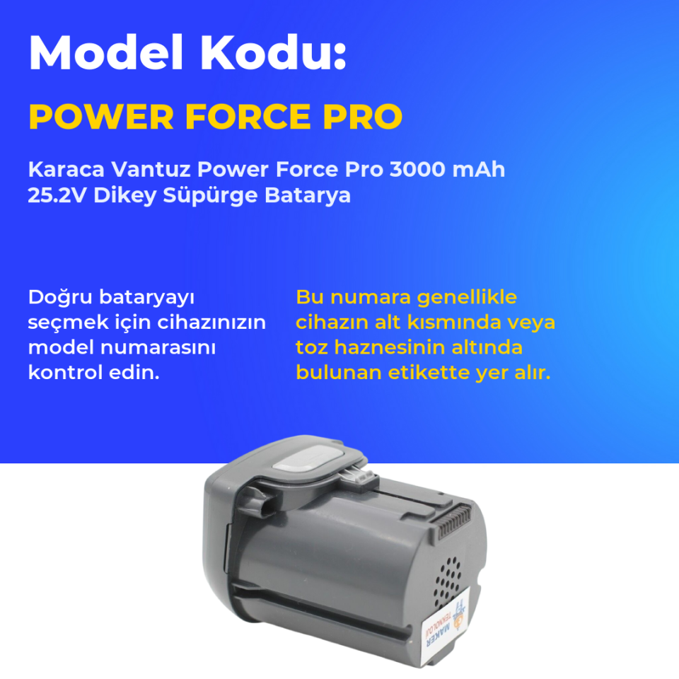 Karaca Vantuz Power Force Pro 3000 mAh 25.2V Dikey Süpürge Batarya