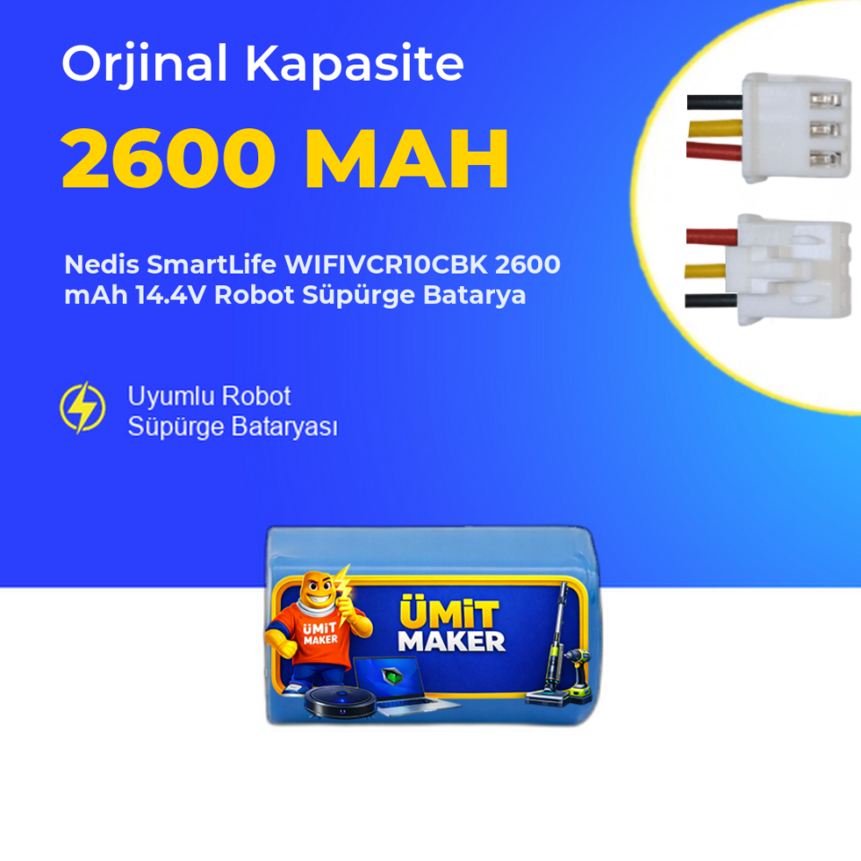 Nedis SmartLife WIFIVCR10CBK 2600 mAh 14.4V Robot Süpürge Batarya