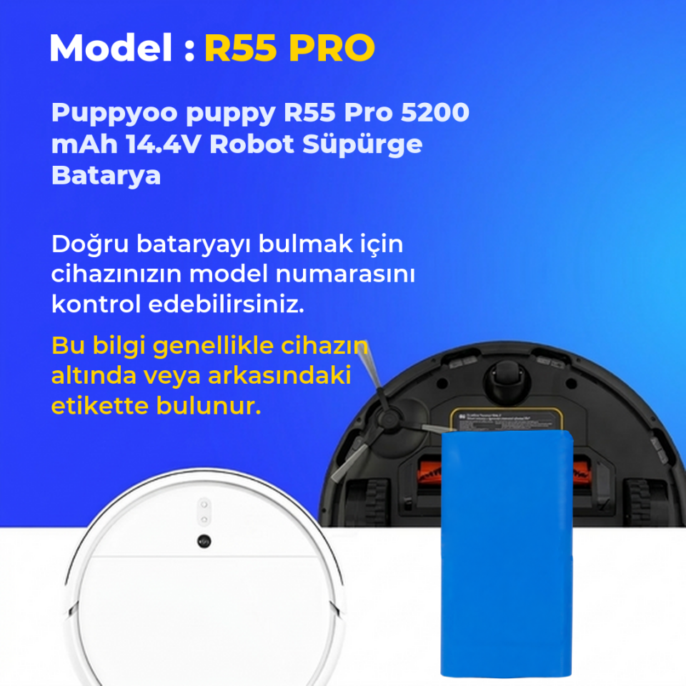 Puppyoo puppy R55 Pro 5200 mAh 14.4V Robot Süpürge Batarya
