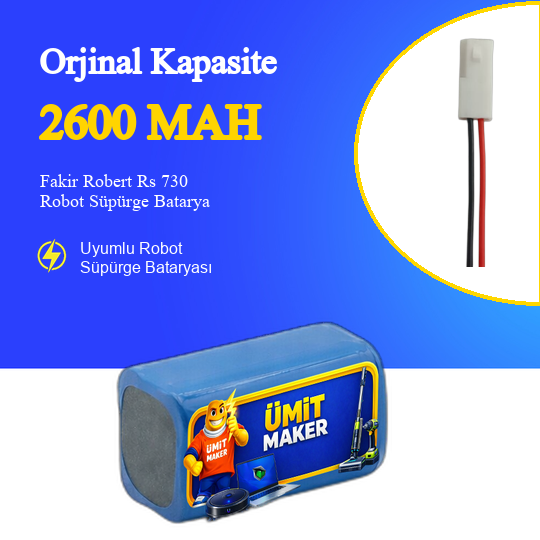Fakir Robert Rs 730 Robot Süpürge 2600 mAh 14.4 V Batarya – Orjinal Uyumlu Uzun Ömürlü, Yüksek Performans Pil