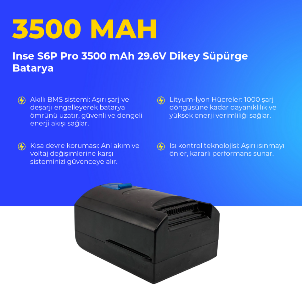 Inse S6P Pro 3500 mAh 29.6V Dikey Süpürge Batarya