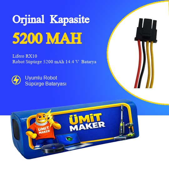 Lifero RX10 Robot Süpürge 5200 mAh 14.4 V  Batarya – Orjinal Uyumlu Uzun Ömürlü, Yüksek Performans Pil