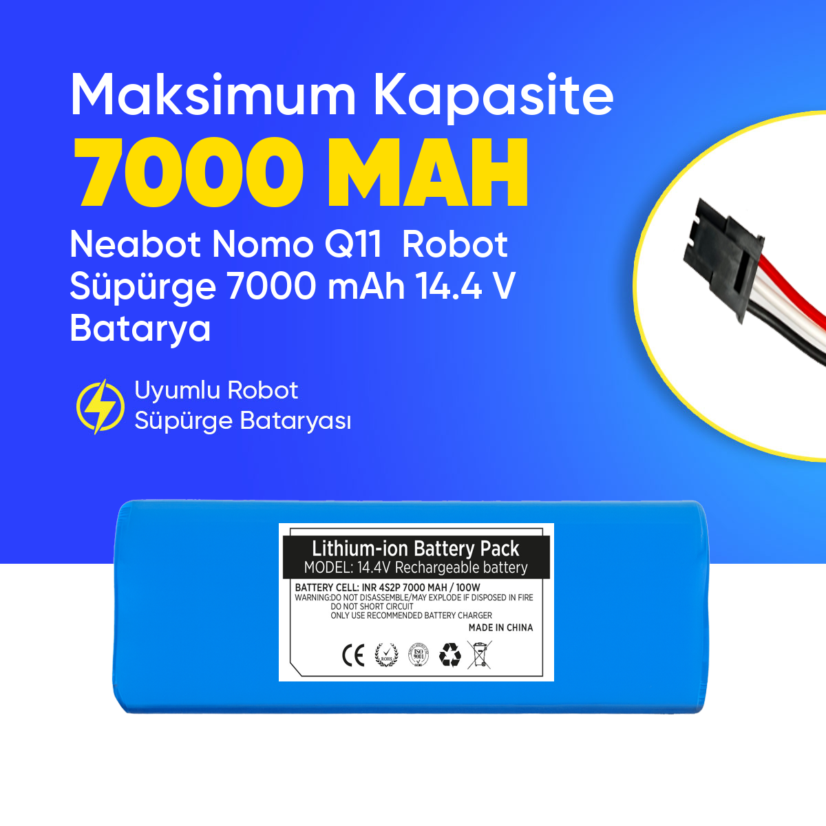 Neabot Nomo Q11  Robot Süpürge 7000 mAh 14.4 V  Batarya – Orjinal Uyumlu Uzun Ömürlü, Yüksek Performans Pil