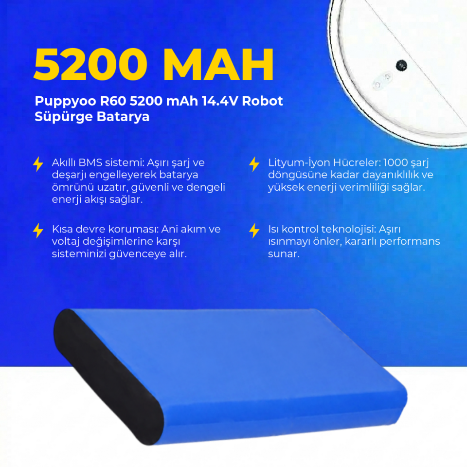 Puppyoo R60 5200 mAh 14.4V Robot Süpürge Batarya