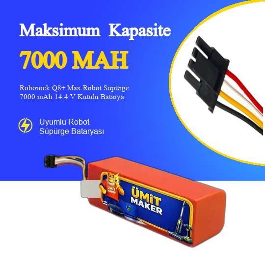 Roborock Q8+ Max Robot Süpürge 7000 mAh 14.4 V Kutulu Batarya – Orjinal Uyumlu Uzun Ömürlü, Yüksek Performans Pil