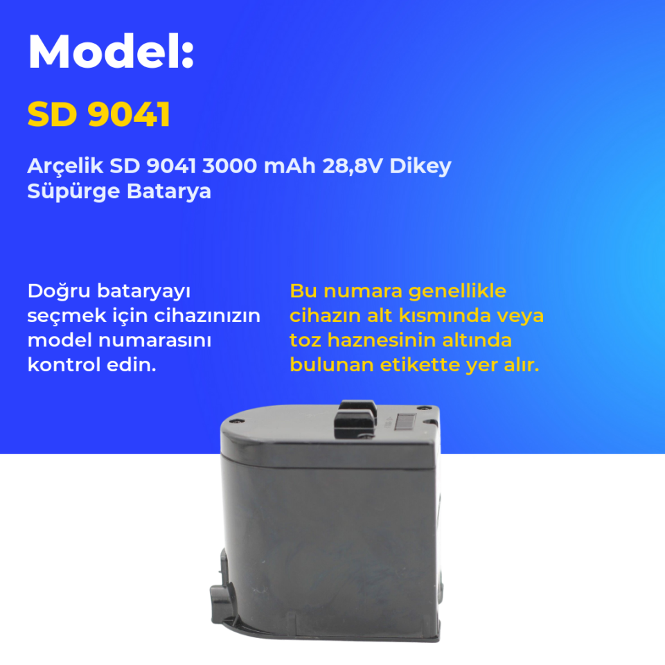 Arçelik SD 9041 3000 mAh 28,8V Dikey Süpürge Batarya