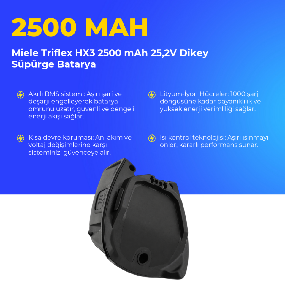 Miele Triflex HX3 2500 mAh 25,2V Dikey Süpürge Batarya