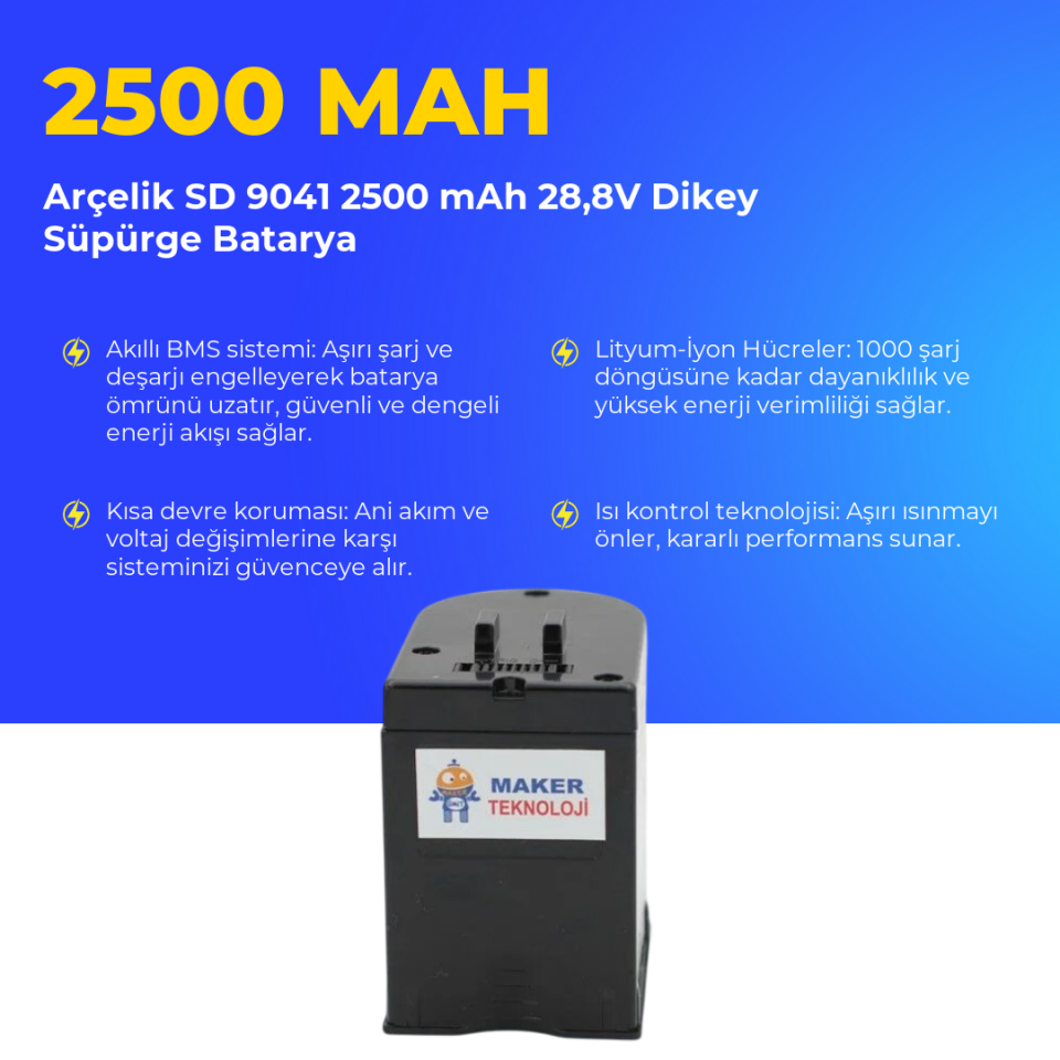 Arçelik SD 9041 2500 mAh 28,8V Dikey Süpürge Batarya