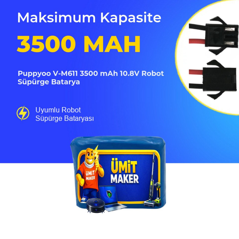 Puppyoo V-M611 3500 mAh 10.8V Robot Süpürge Batarya