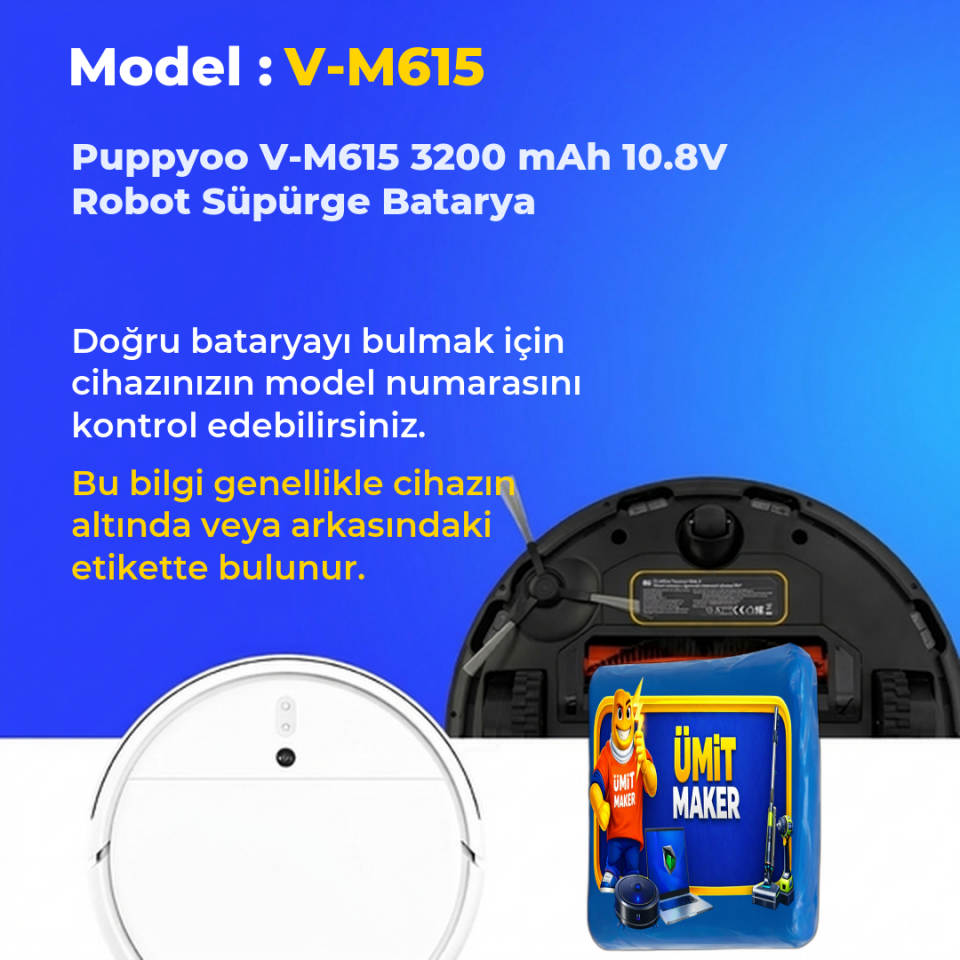 Puppyoo V-M615 3200 mAh 10.8V Robot Süpürge Batarya