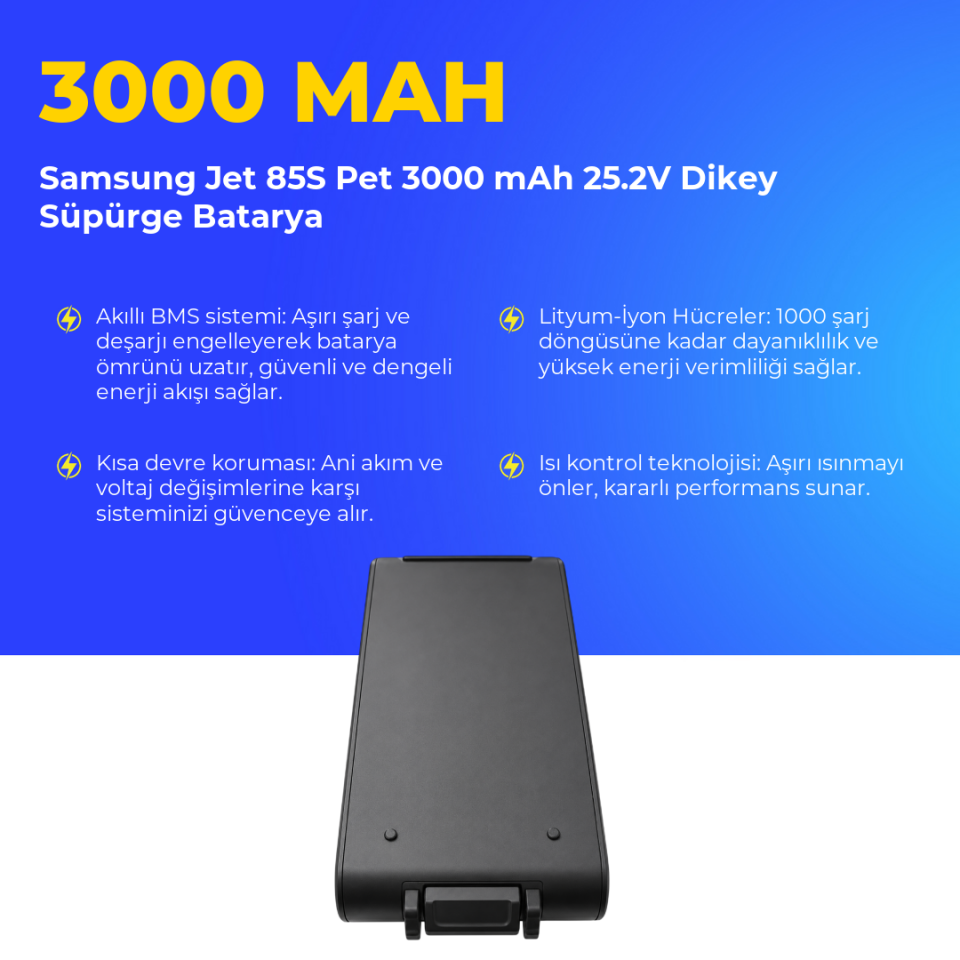 Samsung Jet 85S Pet 3000 mAh 25.2V Dikey Süpürge Batarya