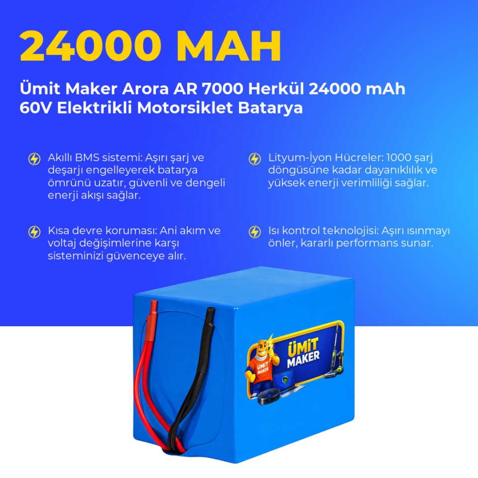 Arora AR 7000 Herkül 24000 mAh 60V Elektrikli Motorsiklet Batarya