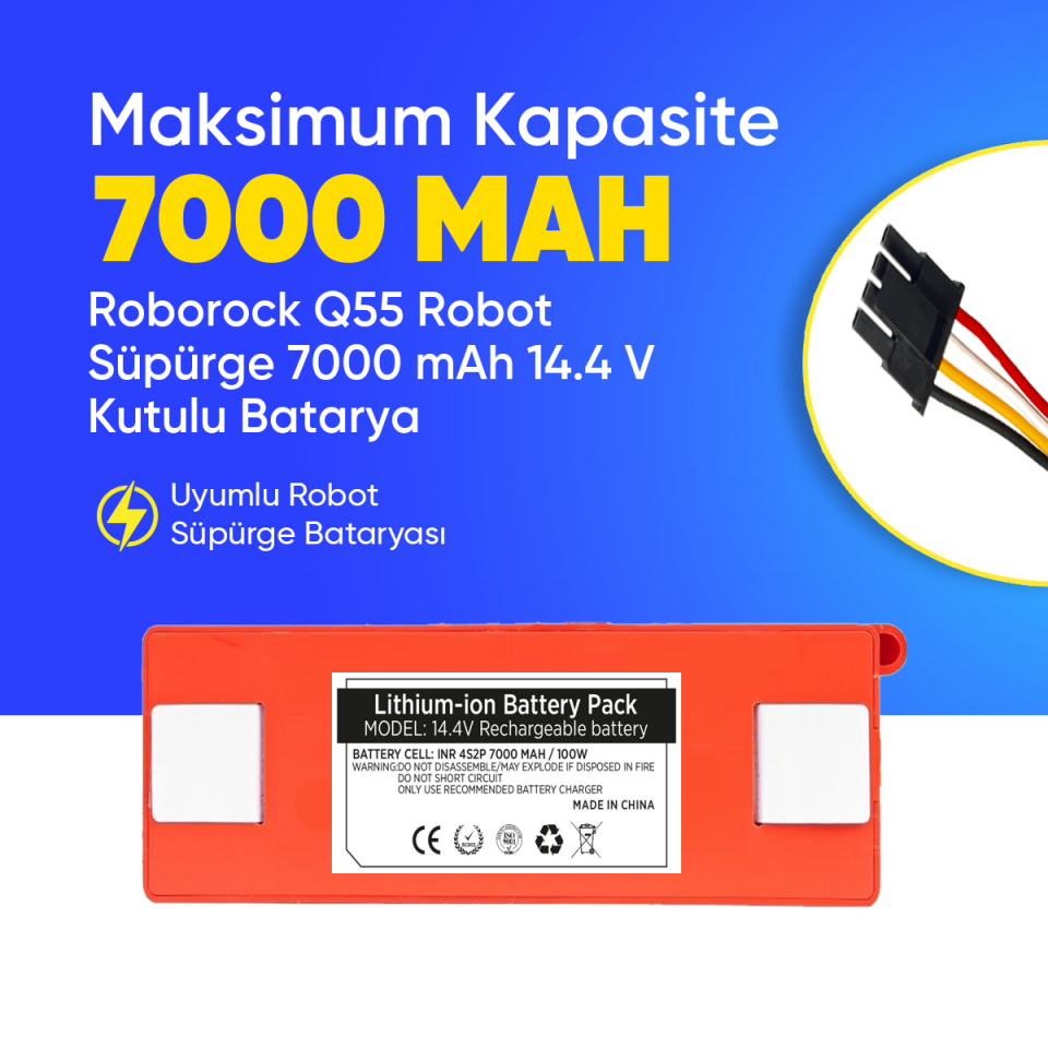 Roborock Q55 Robot Süpürge 7000 mAh 14.4 V Kutulu Batarya – Orjinal Uyumlu Uzun Ömürlü, Yüksek Performans Pil