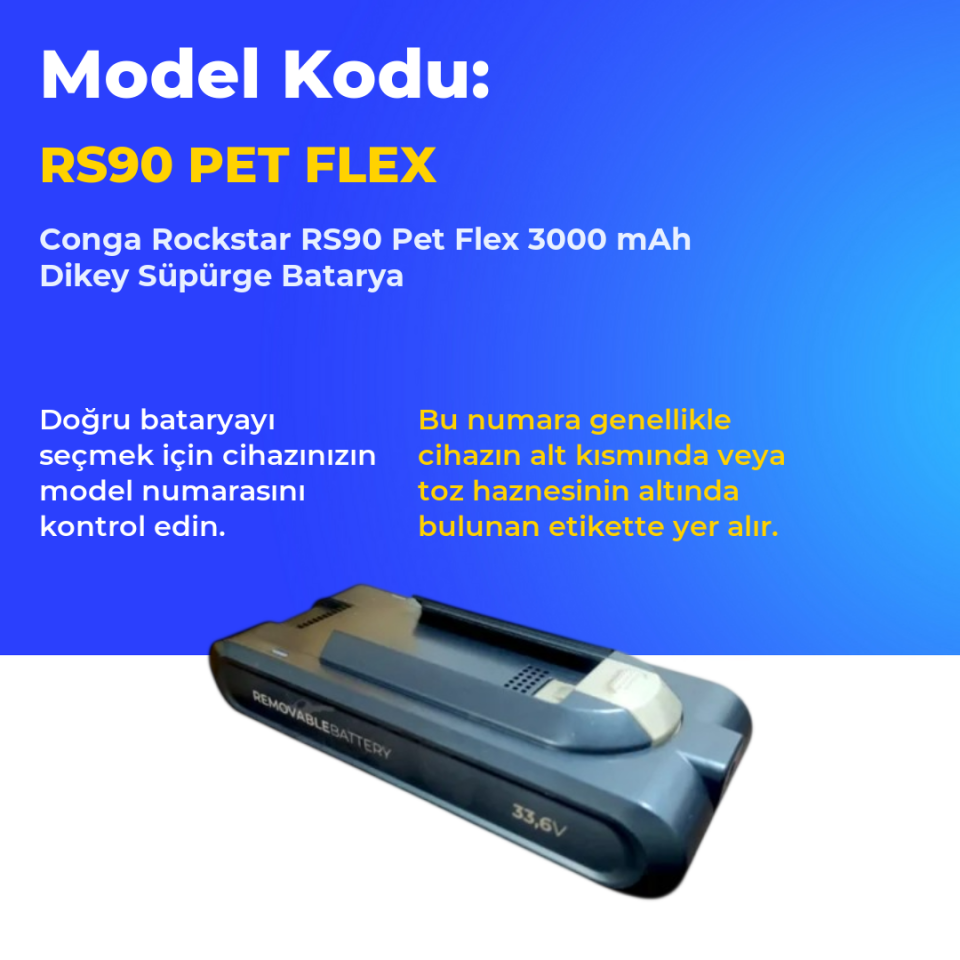 Conga Rockstar RS90 Pet Flex 3000 mAh Dikey Süpürge Batarya