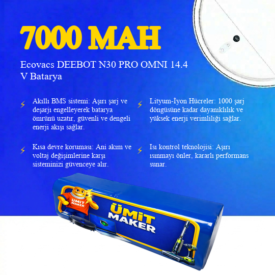 Ecovacs DEEBOT N30 PRO OMNI 7000 mAh Batarya