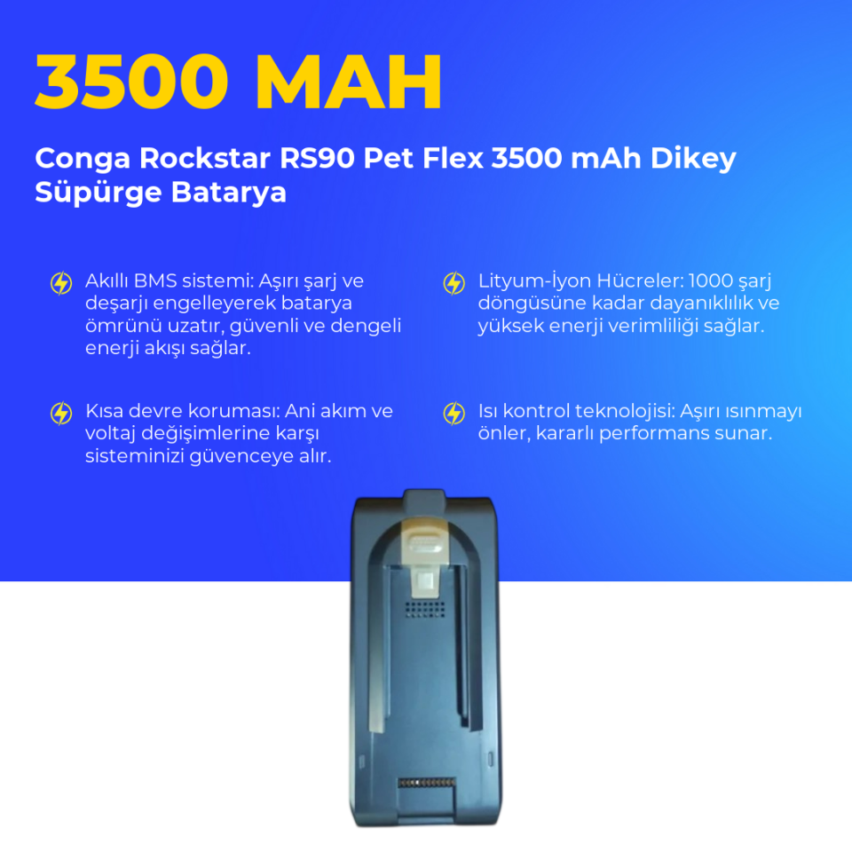 Conga Rockstar RS90 Pet Flex 3500 mAh Dikey Süpürge Batarya