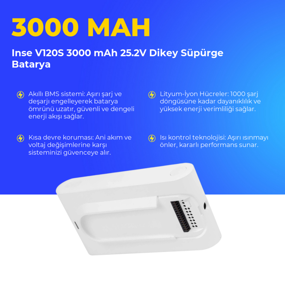Inse V120S 3000 mAh 25.2V Dikey Süpürge Batarya
