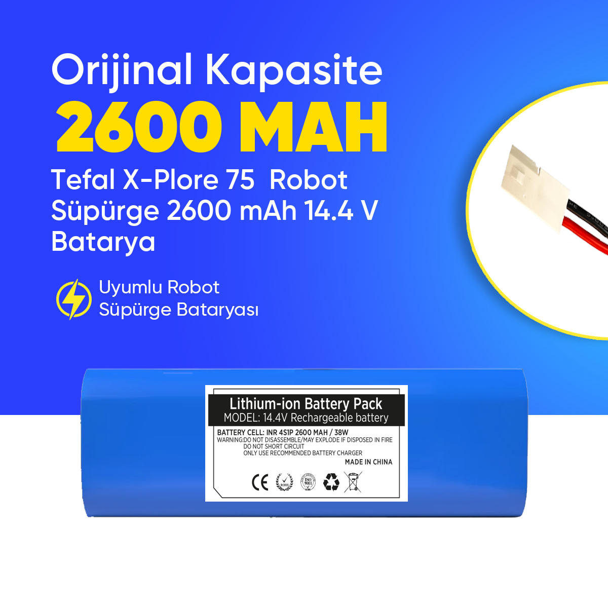 Tefal X-Plore 75  Robot Süpürge 2600 mAh 14.4 V  Batarya – Orjinal Uyumlu Uzun Ömürlü, Yüksek Performans Pil
