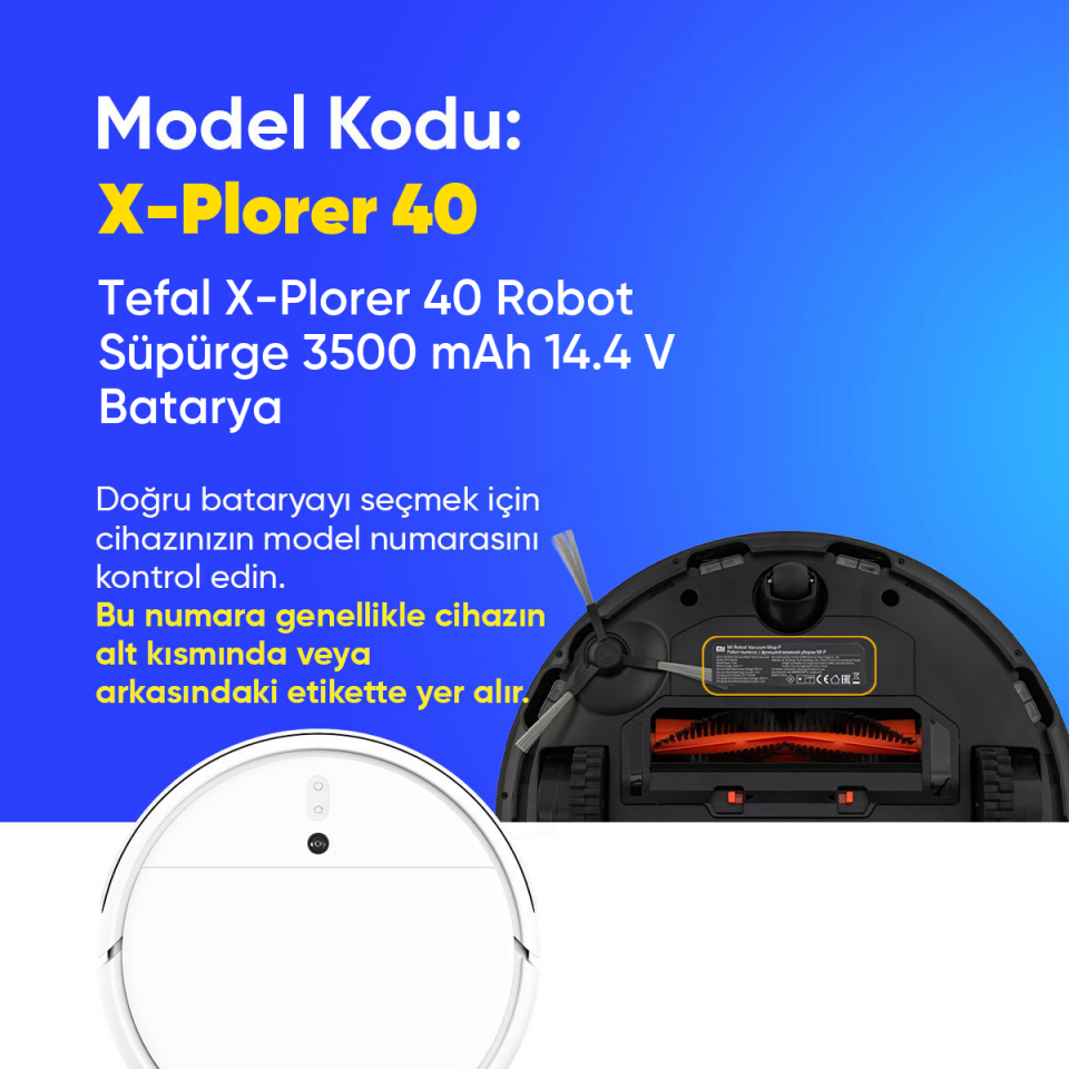 Tefal X-Plorer 40 Robot Süpürge 3500 mAh 14.4 V  Batarya – Orjinal Uyumlu Uzun Ömürlü, Yüksek Performans Pil