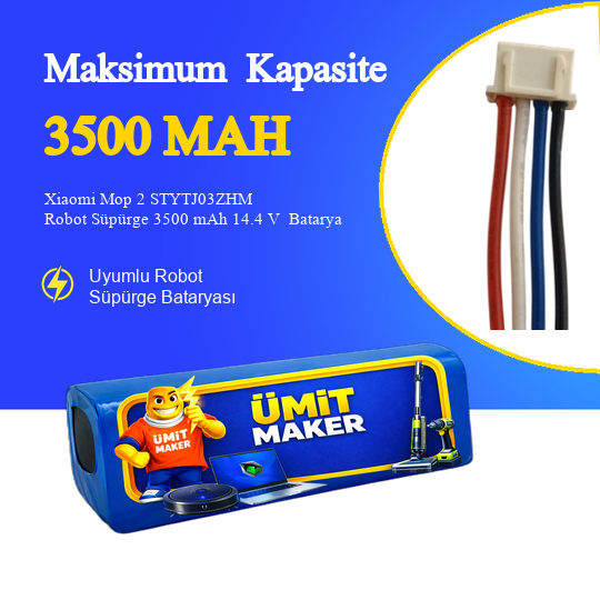 Xiaomi Mop 2 STYTJ03ZHM Robot Süpürge 3500 mAh 14.4 V  Batarya – Orjinal Uyumlu Uzun Ömürlü, Yüksek Performans Pil