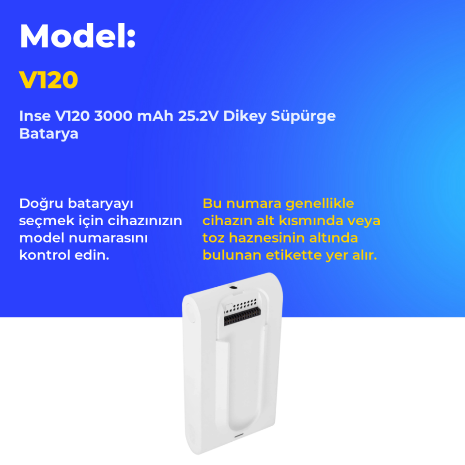 Inse V120 3000 mAh 25.2V Dikey Süpürge Batarya