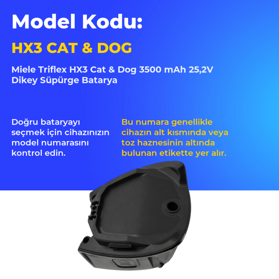 Miele Triflex HX3 Cat & Dog 3500 mAh 25,2V Dikey Süpürge Batarya