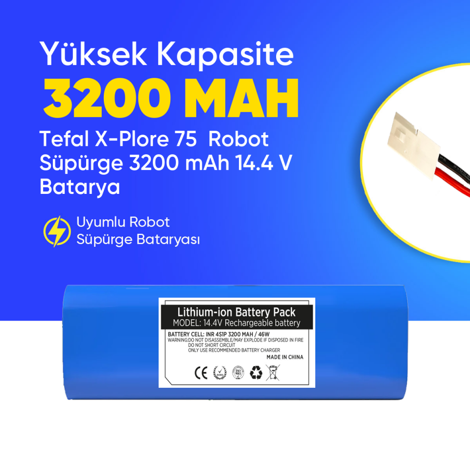Tefal X-Plore 75  Robot Süpürge 3200 mAh 14.4 V  Batarya – Orjinal Uyumlu Uzun Ömürlü, Yüksek Performans Pil