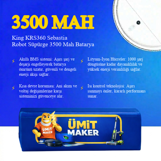 King KRS360 Sebastia Robot Süpürge 3500 Mah Batarya