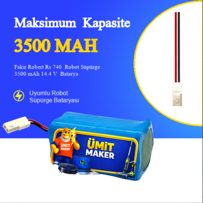 Fakir Robert Rs 740 Robot Süpürge 3500 mAh 14.4 V Yanmaz Batarya – Orjinal Uyumlu Uzun Ömürlü, Yüksek Performans Pil