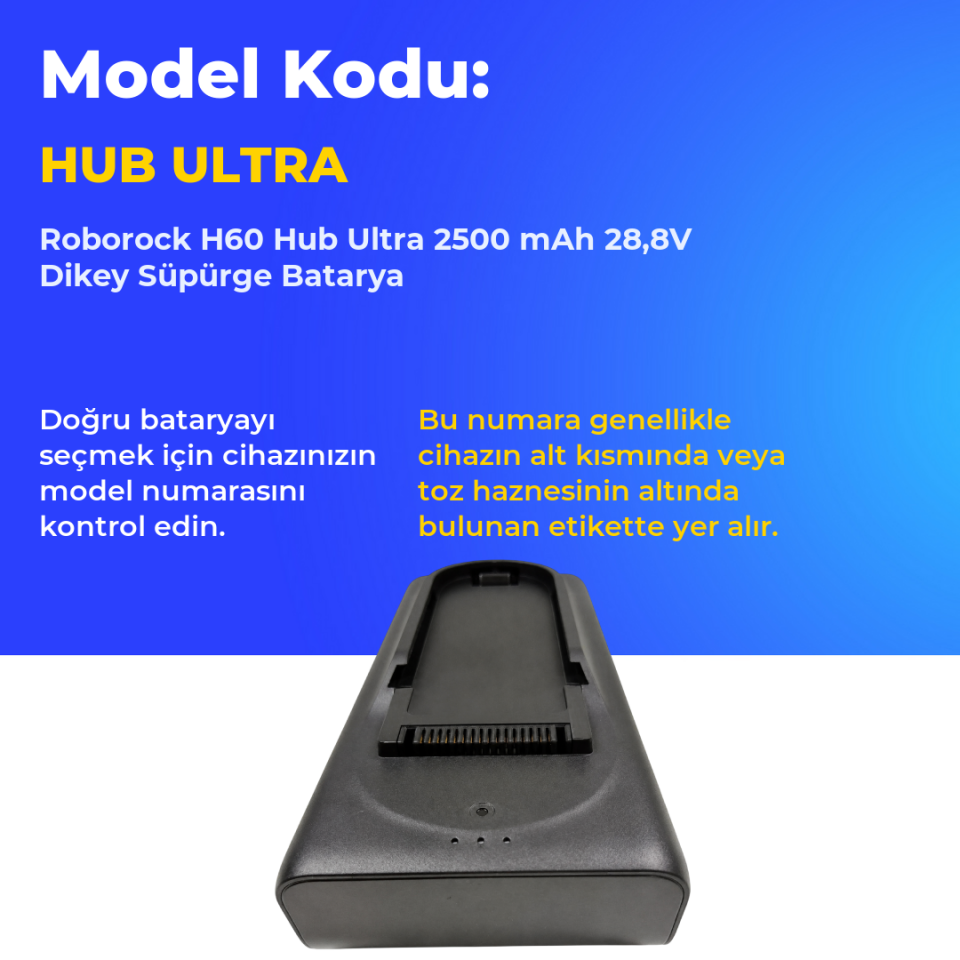 Roborock H60 Hub Ultra 2500 mAh 28,8V Dikey Süpürge Batarya