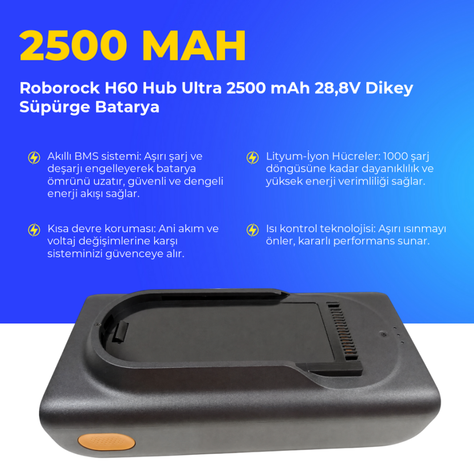 Roborock H60 Hub Ultra 2500 mAh 28,8V Dikey Süpürge Batarya